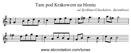 Tam pod Krakowem na bloniu - staff notation