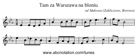 Tam za Warszawa na bloniu - staff notation