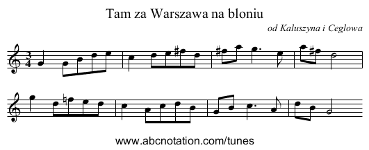 Tam za Warszawa na bloniu - staff notation