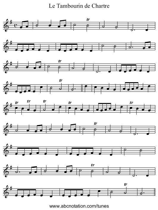 Tambourin de Chartre, Le - staff notation