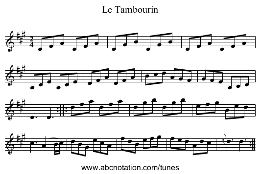 Tambourin, Le - staff notation
