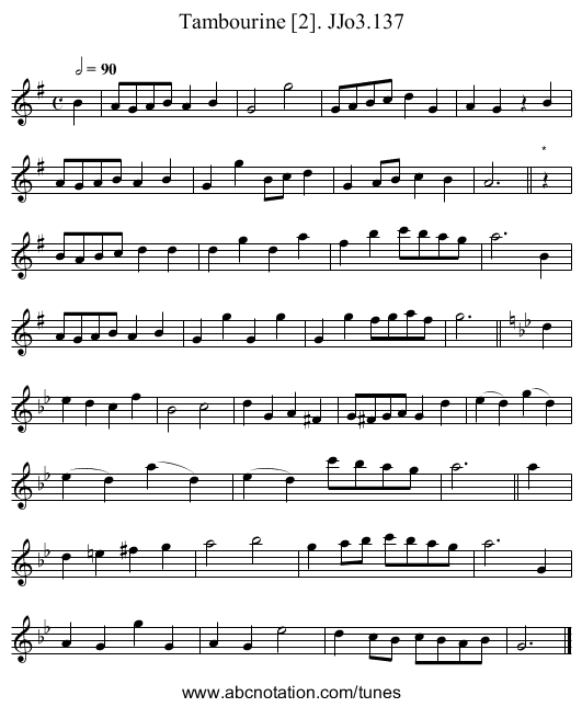 Tambourine [2]. JJo3.137 - staff notation