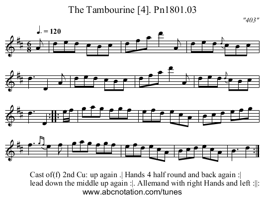 Tambourine [4]. Pn1801.03, The - staff notation