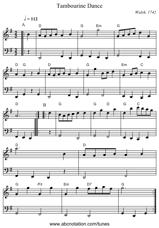 Tambourine Dance - staff notation