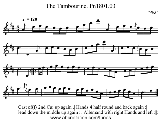 Tambourine. Pn1801.03, The - staff notation