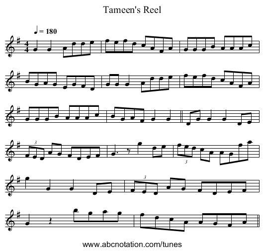 Tameen's Reel - staff notation