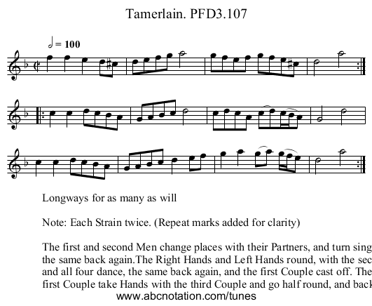 Tamerlain. PFD3.107 - staff notation