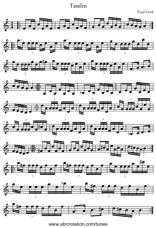 Tamlin - staff notation