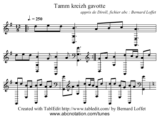 Tamm kreizh gavotte - staff notation