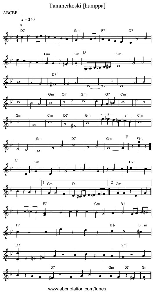 Tammerkoski [humppa] - staff notation