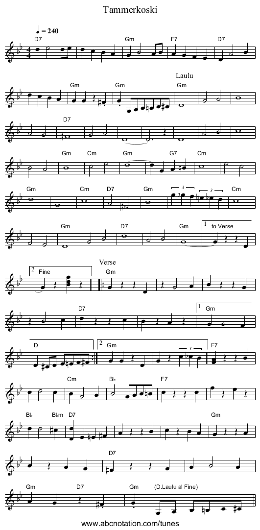 Tammerkoski - staff notation