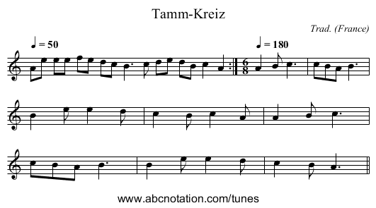 Tamm-Kreiz - staff notation