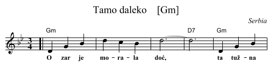 Tamo daleko    [Gm] - staff notation