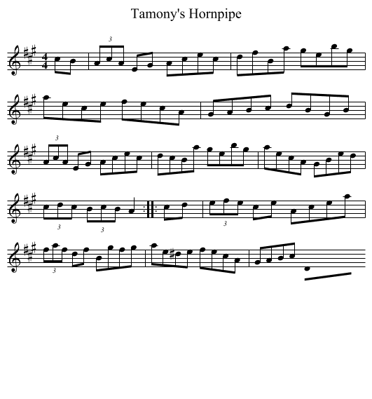 Tamony's Hornpipe - staff notation