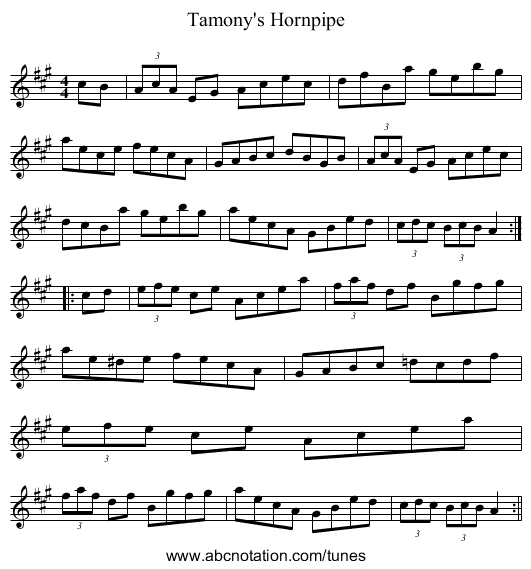 Tamony's Hornpipe - staff notation