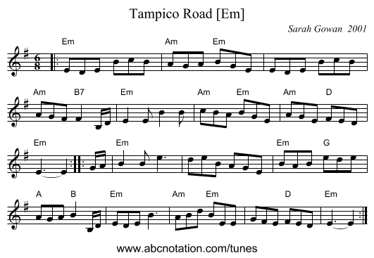 Tampico Road [Em] - staff notation