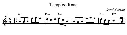 Tampico Road - staff notation