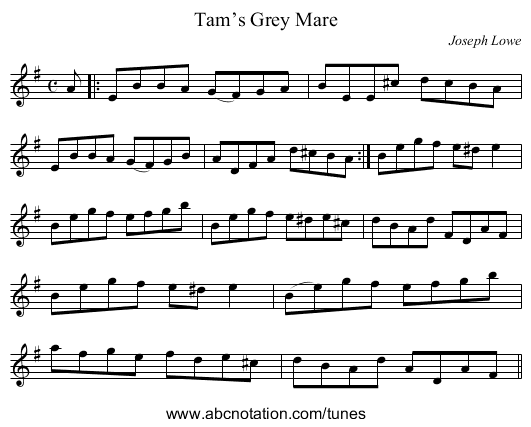 Tam’s Grey Mare - staff notation