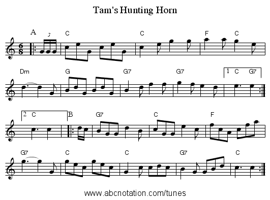 Tam's Hunting Horn - staff notation