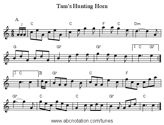 Tam's Hunting Horn - staff notation