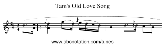 Tam's Old Love Song - staff notation