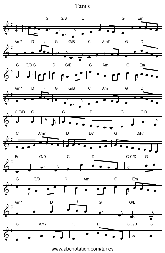 Tam's - staff notation