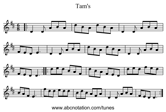 Tam's - staff notation