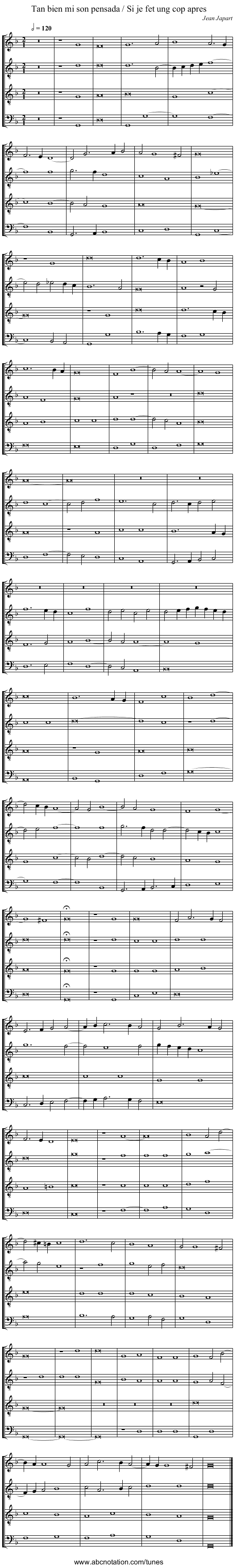 Tan bien mi son pensada / Si je fet ung cop apres - staff notation