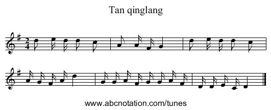 Tan qinglang - staff notation