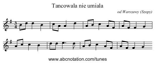 Tancowala nie umiala - staff notation