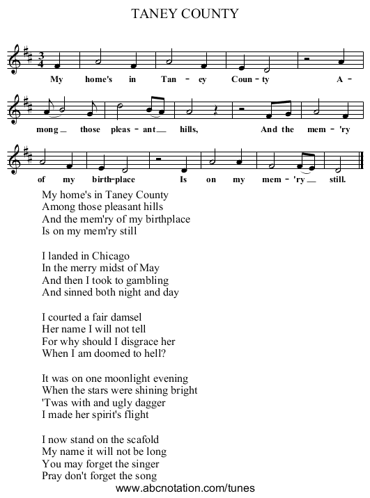 TANEY COUNTY - staff notation