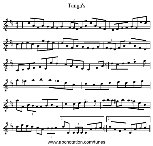 Tanga's - staff notation