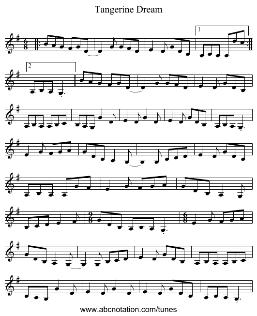 Tangerine Dream - staff notation