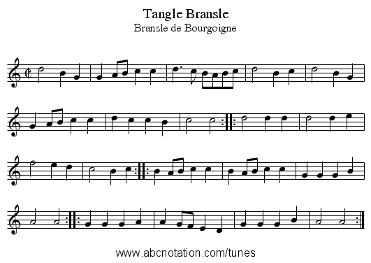 Tangle Bransle - staff notation