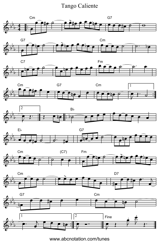 Tango Caliente - staff notation