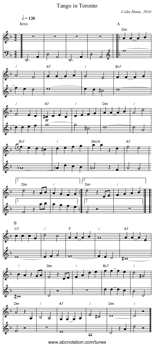 Tango in Toronto - staff notation