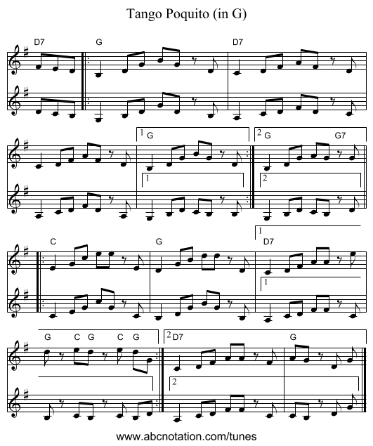 Tango Poquito (in G) - staff notation