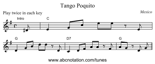 Tango Poquito - staff notation
