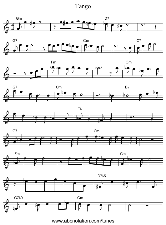 Tango - staff notation