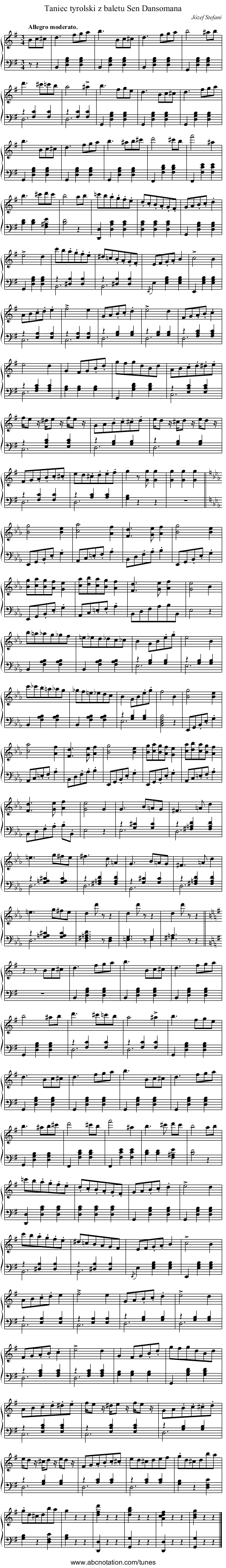 Taniec tyrolski z baletu Sen Dansomana - staff notation