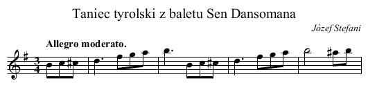 Taniec tyrolski z baletu Sen Dansomana - staff notation
