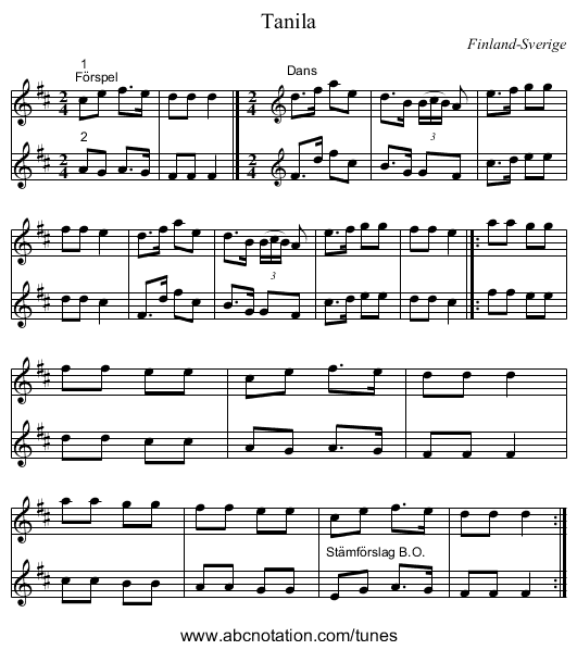 Tanila - staff notation