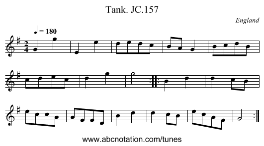 Tank. JC.157 - staff notation