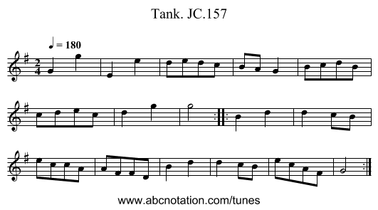 Tank. JC.157 - staff notation