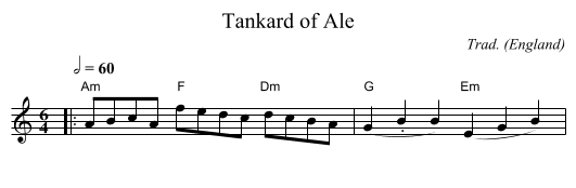Tankard of Ale - staff notation