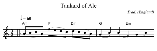 Tankard of Ale - staff notation