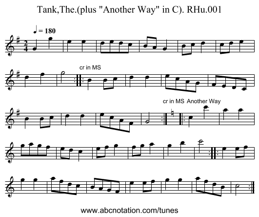 Tank,The.(plus Another Way in C). RHu.001 - staff notation