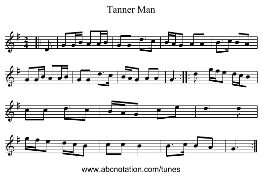 Tanner Man - staff notation