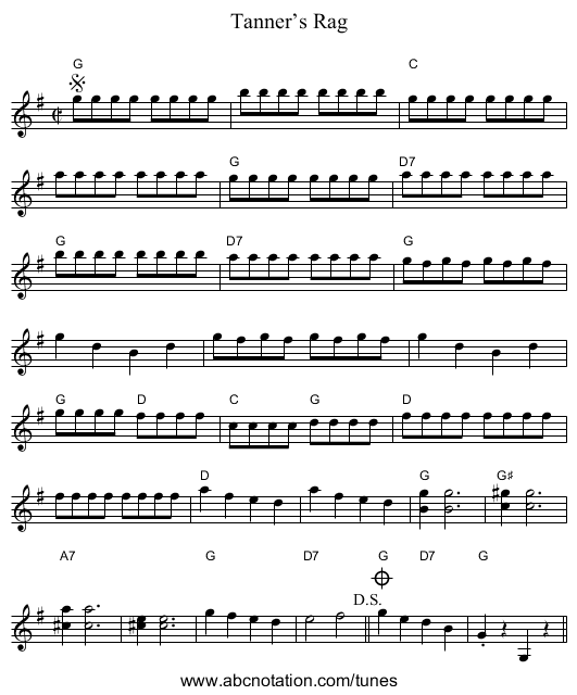Tanner’s Rag - staff notation