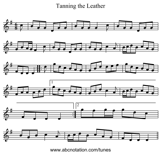 Tanning the Leather - staff notation